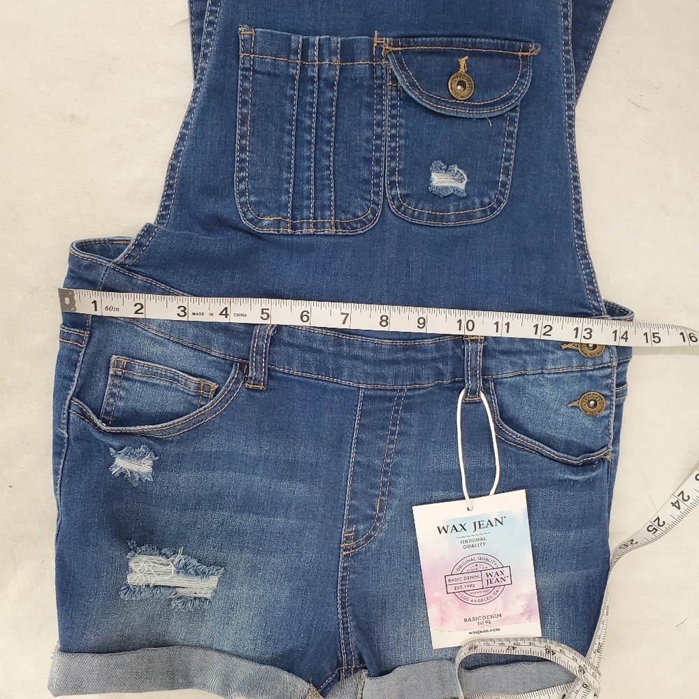 NWT Wax Jean Distressed Overall Cuffed Shorts Shortalls Size Small Blue Denim - Picture 10 of 13